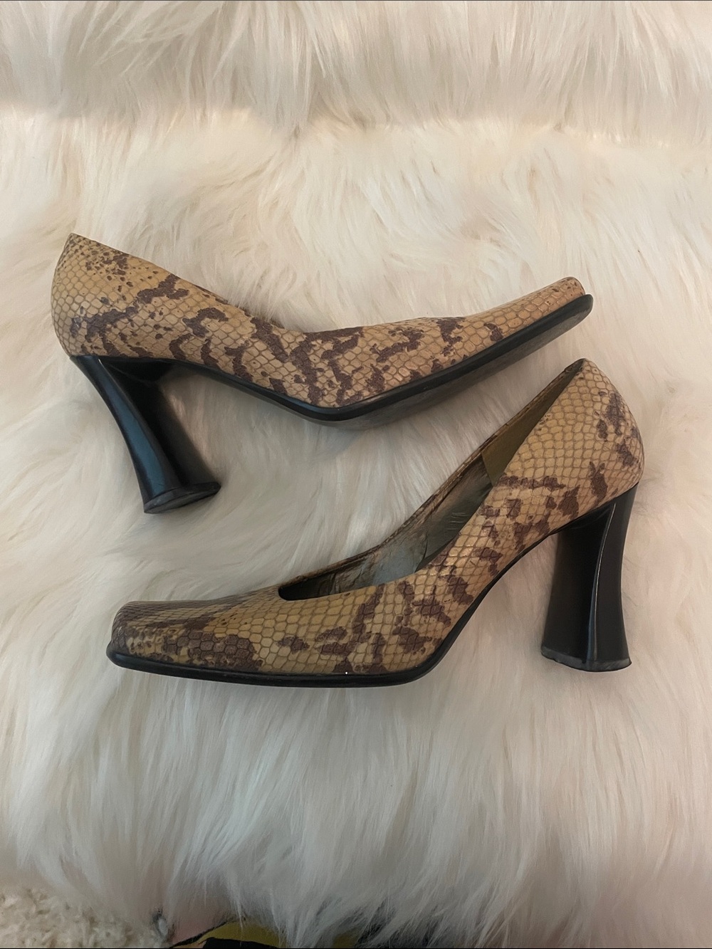 Python-Print Square-Toe Pumps in Tan and Brown - Picture 7 of 8